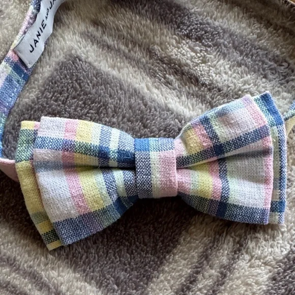 Janie and Jack Pastel Plaid Bow Tie in Pink, Blue, Yellow, Cream - Picture 3 of 4